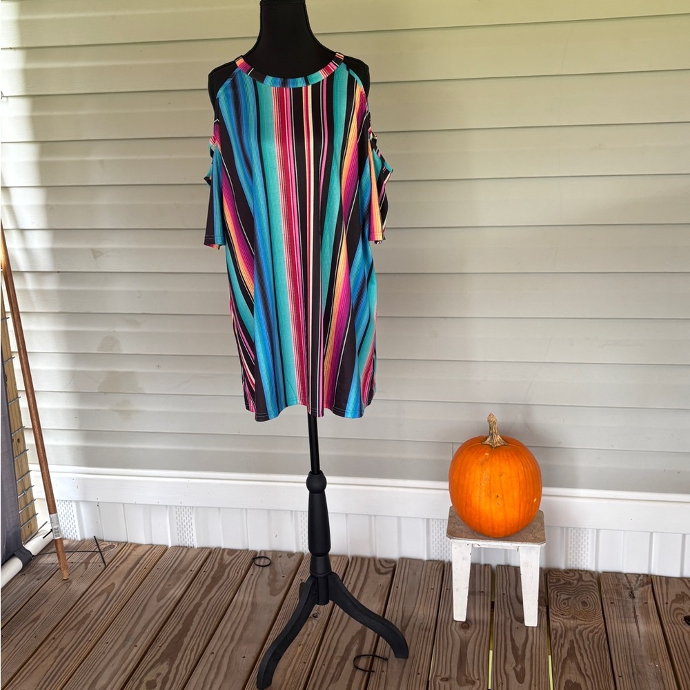 Striped Multicolor Cold Shoulder Top